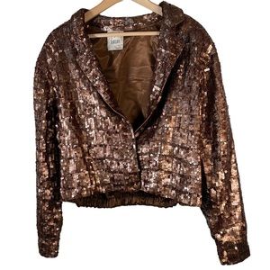 Vintage Just Fabulous Brown Silk Bronze Sequins Beaded Jacket Blazer Size Large